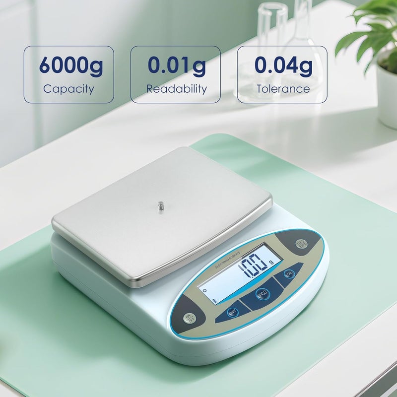 Antstone ميزان مختبر 6000 جرام × 0.01 جرام ميزان رقمي بدقة 0.01 جرام دقة عالية ميزان تحليلي علمي للمختبر، وزن المجوهرات (6000 جرام، 0.01 جرام) - Image 2